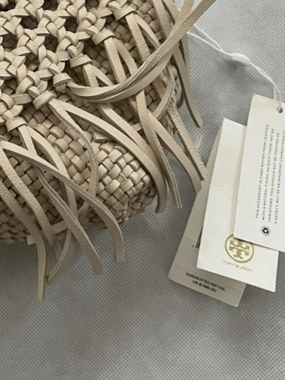 Tory Burch Ivory Woven Fringe Crossbody with Gold Hardware